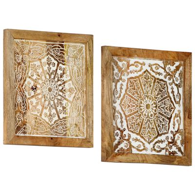 vidaXL Ručne vyrezávané nástenné panely 2 ks masívne mangové drevo 40x40x1,5 cm
