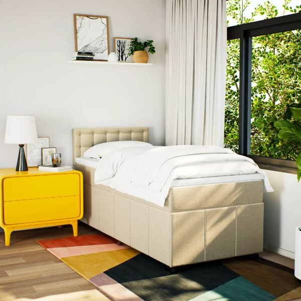 vidaXL Posteľn&yacute; r&aacute;m boxsping s matracom kr&eacute;mov&yacute; 90x200 cm l&aacute;tka