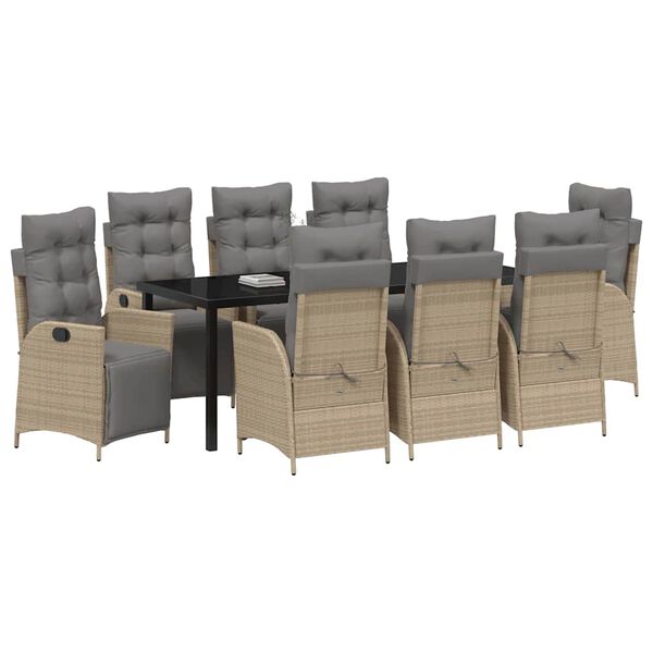 vidaXL Z&aacute;hradn&yacute; jed&aacute;lensk&yacute; set s vank&uacute;&scaron;om 9 pcs B&eacute;žov&aacute; polyratan