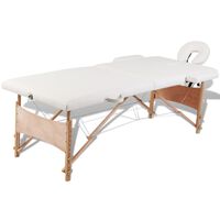 vidaXL Krémovo biely skladací masážny stôl, 2 zóny, drevený rám