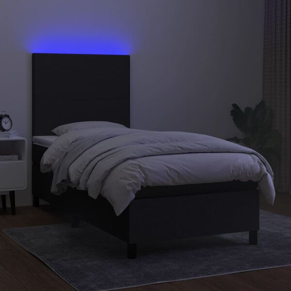 vidaXL Posteľ boxsping s matracom a LED čierna 90x200 cm l&aacute;tka