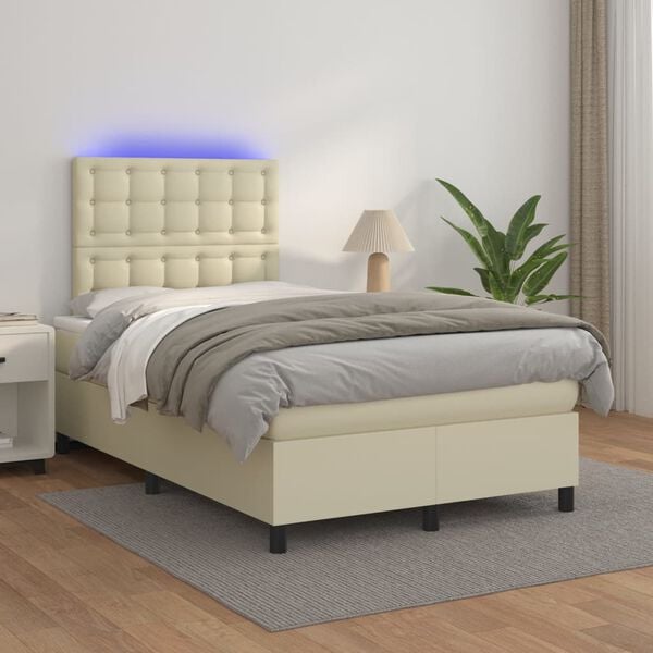 vidaXL Boxspring posteľ s matracom a LED kr&eacute;mov&aacute; 120x200 cm umel&aacute; koža