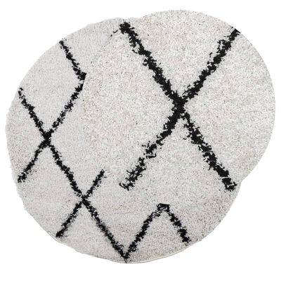 vidaXL Shaggy koberec PAMPLONA, vysoký vlas, krémovo čierny Ø 80 cm