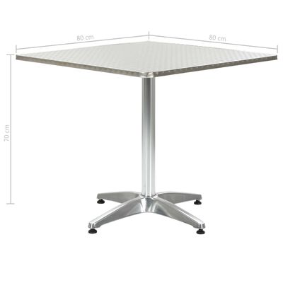 vidaXL Záhradný stôl, strieborný 80x80x70 cm, hliník