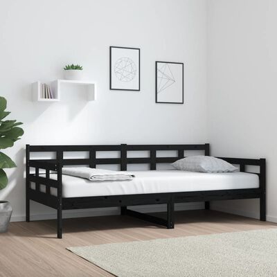 vidaXL Denná posteľ čierna borovicový masív 90x190 cm