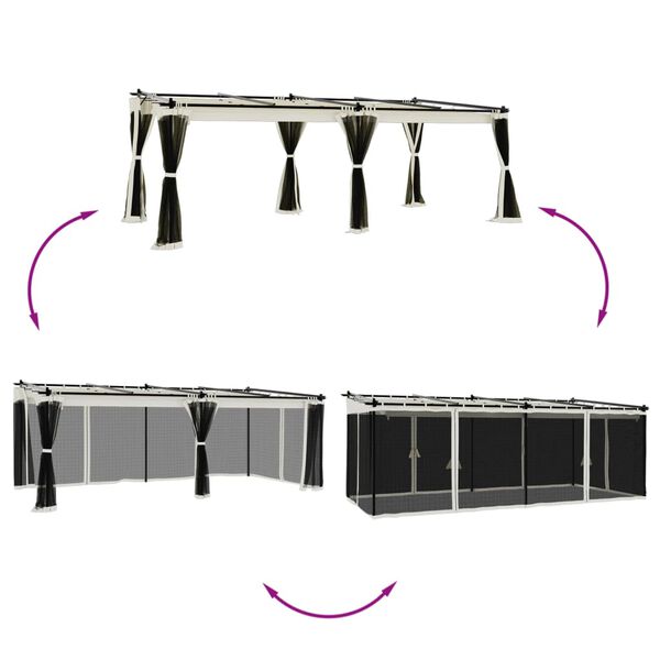 vidaXL Altánok so sieťovými stenami krémový 6x3 m oceľ