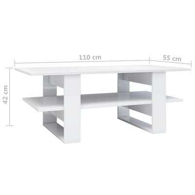 vidaXL Konferenčný stolík lesklý biely 110x55x42 cm drevotrieska
