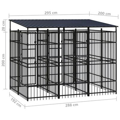 vidaXL Vonkajší koterec pre psov so strechou oceľ 5,53 m²