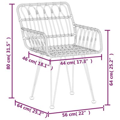 vidaXL Záhradné stoličky 2 ks s opierkami rúk 56x64x80 cm PE Rattan