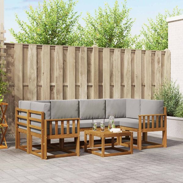 vidaXL Z&aacute;hradn&aacute; s&uacute;prava gaučov s vank&uacute;&scaron;om 7 pcs Pr&iacute;rodn&aacute; a svetlosiv&aacute;