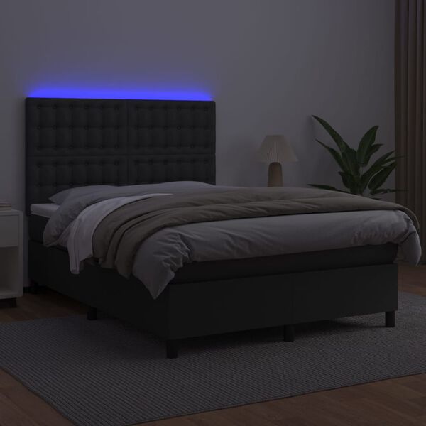 vidaXL Boxspring posteľ s matracom a LED čierny 140x190 cm umel&aacute; koža