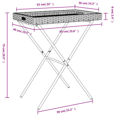 vidaXL Skladací stolík s podnosom béžový 65x40x75 cm polyratan