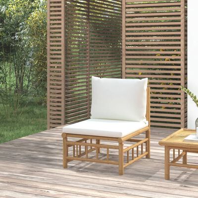vidaXL Záhradná rohová pohovka s krémovobielymi vankúšmi bambus