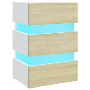 vidaXL Nočn&yacute; stol&iacute;k s LED, biela a sonoma 45x35x67cm, kompozitn&eacute; drevo