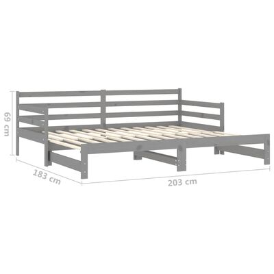 vidaXL Rozkladacia denná posteľ sivá borovicový masív 2x(90x200) cm