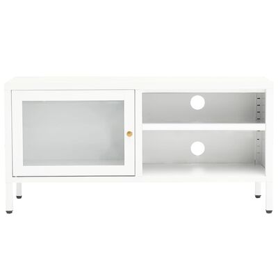 vidaXL TV skrinka biela 90x30x44 cm oceľ a sklo