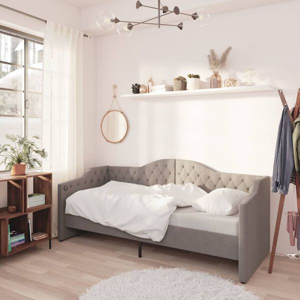 vidaXL Pohovka s matracom a USB bledosiv&aacute; l&aacute;tkov&aacute; 90x200 cm