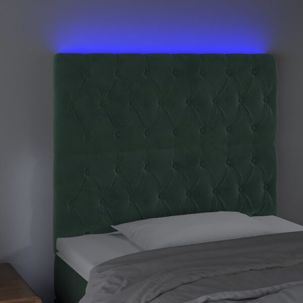 vidaXL Čelo postele s LED tmavozelen&eacute; 90x7x118/128 cm zamat