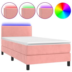 vidaXL Posteľn&yacute; r&aacute;m boxsping s matracom a LED ružov&yacute; 100x200 cm zamat