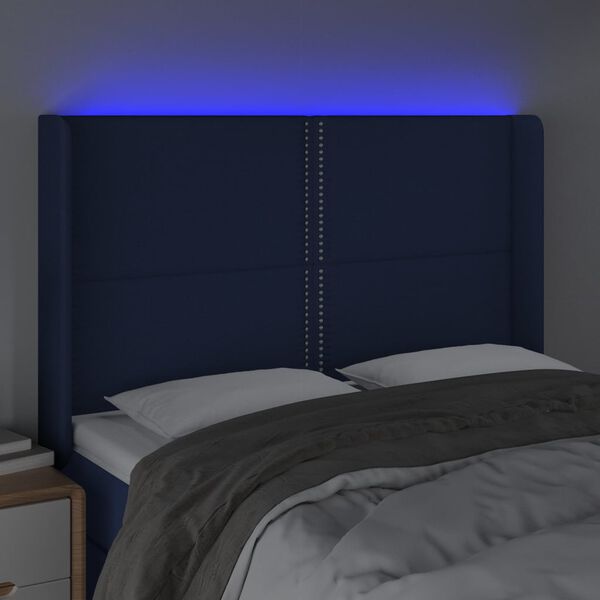 vidaXL Čelo postele s LED modr&eacute; 147x16x118/128 cm l&aacute;tka