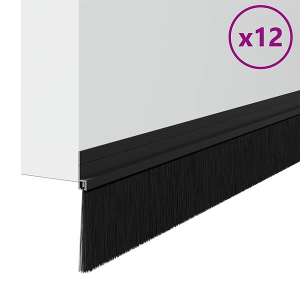 vidaXL Samolepiace tesnenia dver&iacute; s kefou 12 pcs Čierna 100 cm