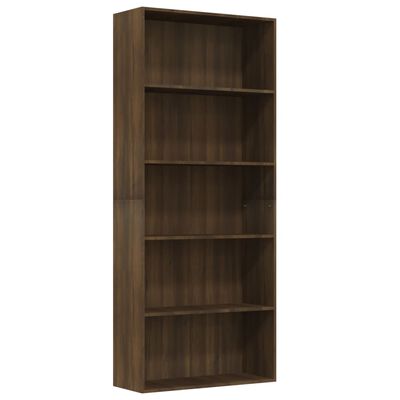 vidaXL 5-poschodová knižnica hnedý dub 80x30x189 cm spracované drevo