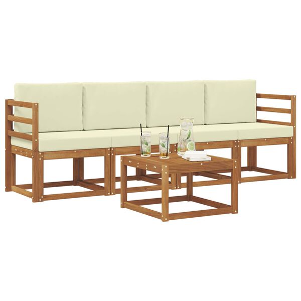 vidaXL Z&aacute;hradn&aacute; s&uacute;prava gaučov s vank&uacute;&scaron;om 5 pcs Pr&iacute;rodn&aacute; a kr&eacute;mov&aacute;