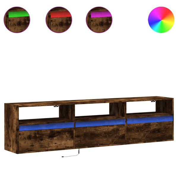vidaXL TV nástenná skrinka s LED svetlami dymový dub 180x31x45 cm