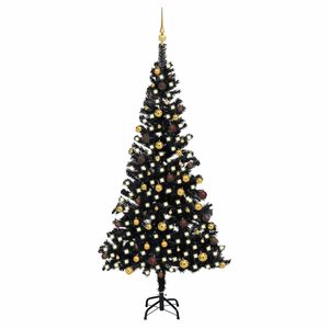 vidaXL Osvetlen&yacute; umel&yacute; vianočn&yacute; stromček s guľami, čierny 210 cm, PVC