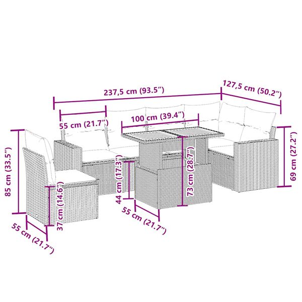 vidaXL 7-dielna z&aacute;hradn&aacute; sedacia s&uacute;prava a vank&uacute;&scaron;e b&eacute;žov&aacute; polyratan