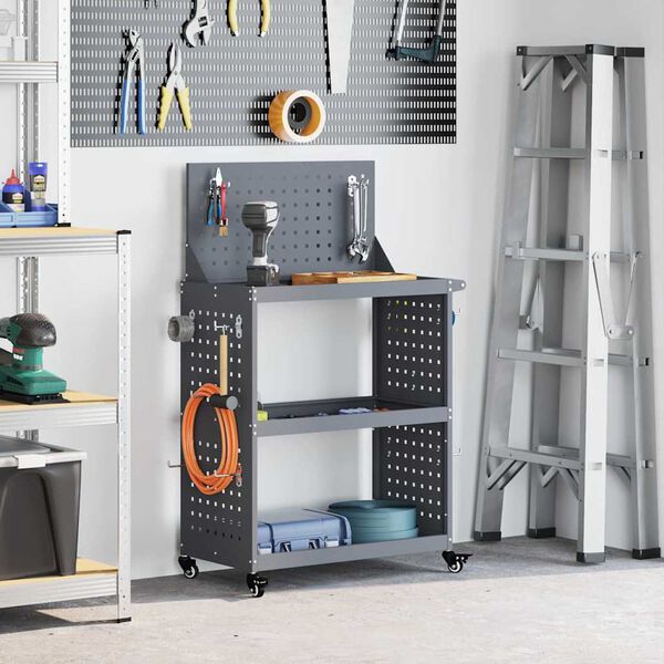 vidaXL Kovov&yacute; voz&iacute;k na n&aacute;radie s poličkou Antracit 65 x 35 x 111 cm