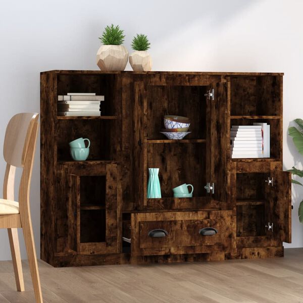 vidaXL Vysok&eacute; skrinky 3 ks dymov&yacute; dub kompozitn&eacute; drevo