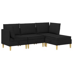 vidaXL Modul&aacute;rny pohovkov&yacute; set s &uacute;ložn&yacute;m priestorom 4 pcs Čierna L&aacute;tka