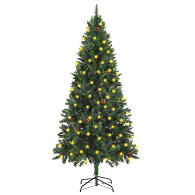 vidaXL Osvetlený umelý vianočný stromček so šiškami, zelený 180 cm