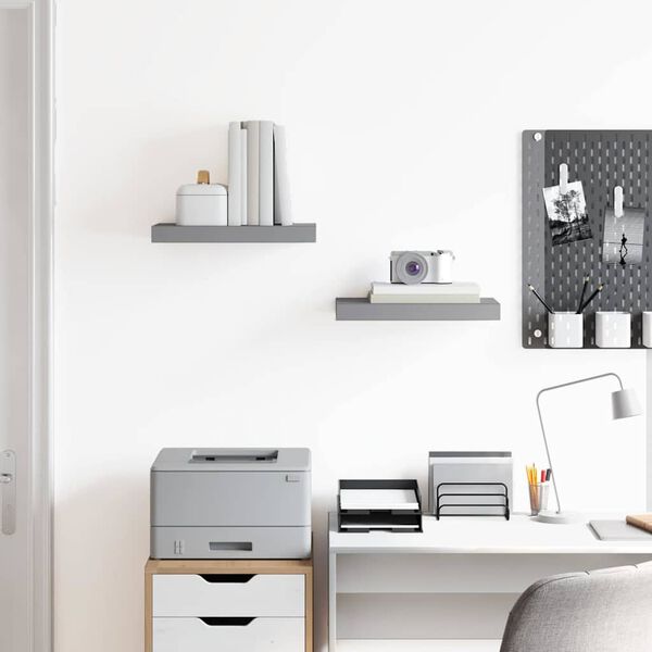 vidaXL Pl&aacute;vaj&uacute;ce n&aacute;stenn&eacute; police 2 ks, siv&eacute; 40x23x3,8 cm, MDF