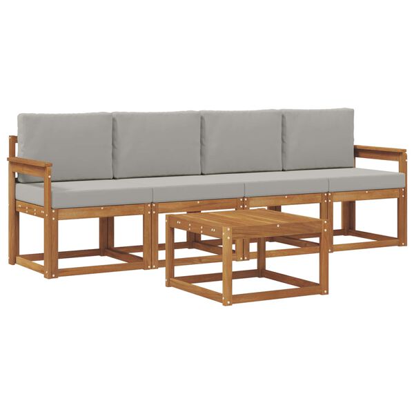 vidaXL Z&aacute;hradn&aacute; s&uacute;prava gaučov s vank&uacute;&scaron;om 5 pcs Pr&iacute;rodn&aacute; a svetlosiv&aacute;