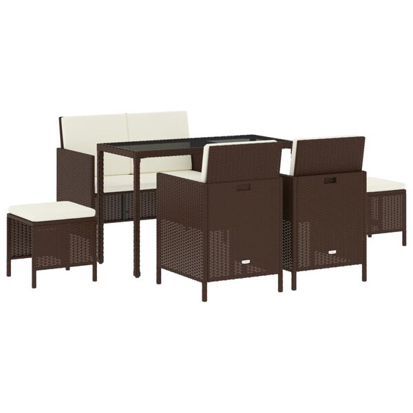 vidaXL 6-dielna záhradná jedálenská súprava s vankúšmi hnedá polyratan