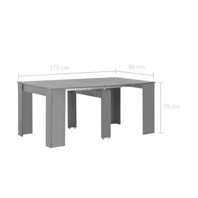 vidaXL Rozťahovací jedálenský stôl lesklý sivý 175x90x75 cm