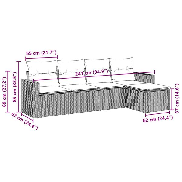 vidaXL 5-dielna z&aacute;hradn&aacute; s&uacute;prava pohoviek s vank&uacute;&scaron;mi čierna polyratan