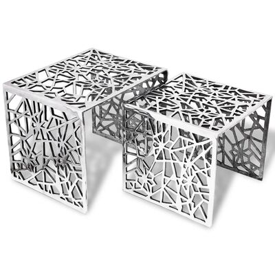 vidaXL Sada dvoch štvorcových bočných stolíkov, hliník, strieborná
