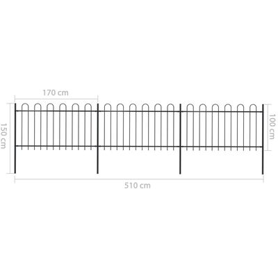 vidaXL Záhradný plot s oblúkovým zakončením, oceľ 5,1x1 m, čierny