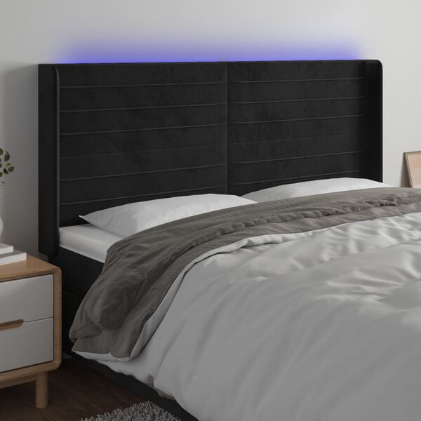 vidaXL Čelo postele s LED čierne 203x16x118/128 cm zamat