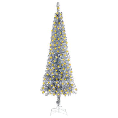 vidaXL Úzky osvetlený vianočný stromček, strieborný 180 cm