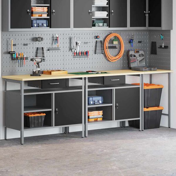 vidaXL Sada pracovn&eacute;ho stola 3 pcs Červen&aacute; 255 x 55 x 85 cm Oceľ