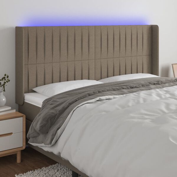 vidaXL Čelo postele s LED sivohned&eacute; 203x16x118/128 cm l&aacute;tka