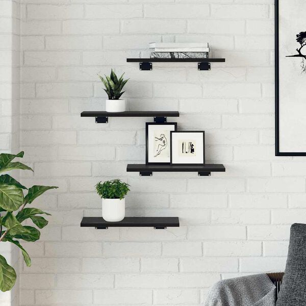 vidaXL Polica na knihy 4 pcs Čierna 40 x 20 x 1,5 cm Kompozitné drevo