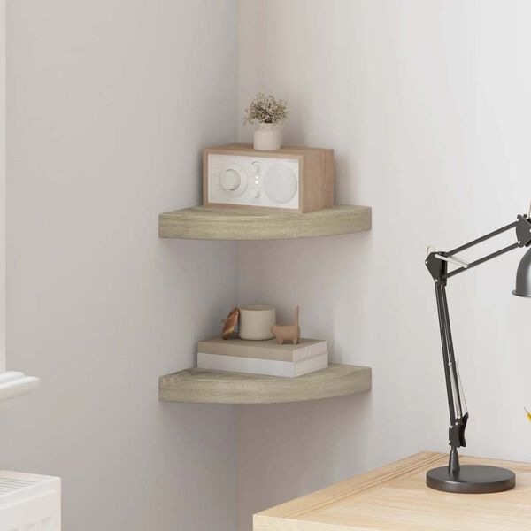 vidaXL Pl&aacute;vaj&uacute;ce rohov&eacute; police 2 ks, dubov&eacute; 25x25x3,8 cm, MDF