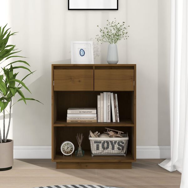 vidaXL Konzolov&aacute; skrinka medovo-hned&aacute; 60x34x75 cm mas&iacute;vna borovica