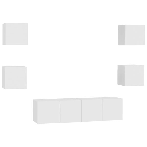 vidaXL 6-dielna s&uacute;prava TV skriniek, biela, kompozitn&eacute; drevo