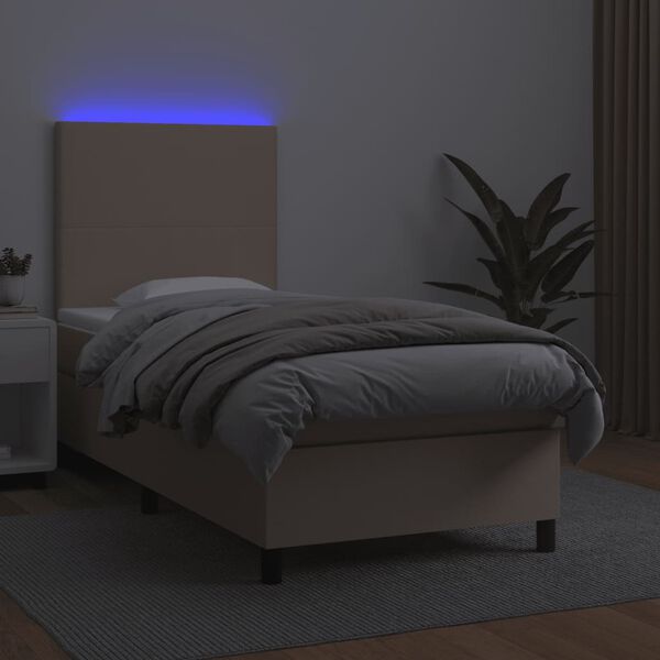 vidaXL Boxspring posteľ matrac a LED kapučínová 90x190 cm umelá koža